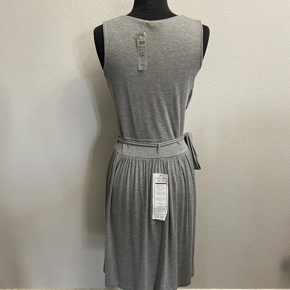 Cache Women's Grey Sleeveless Jersey Dress Size Medium‎ New Belted Knee Length - Picture 3 of 9